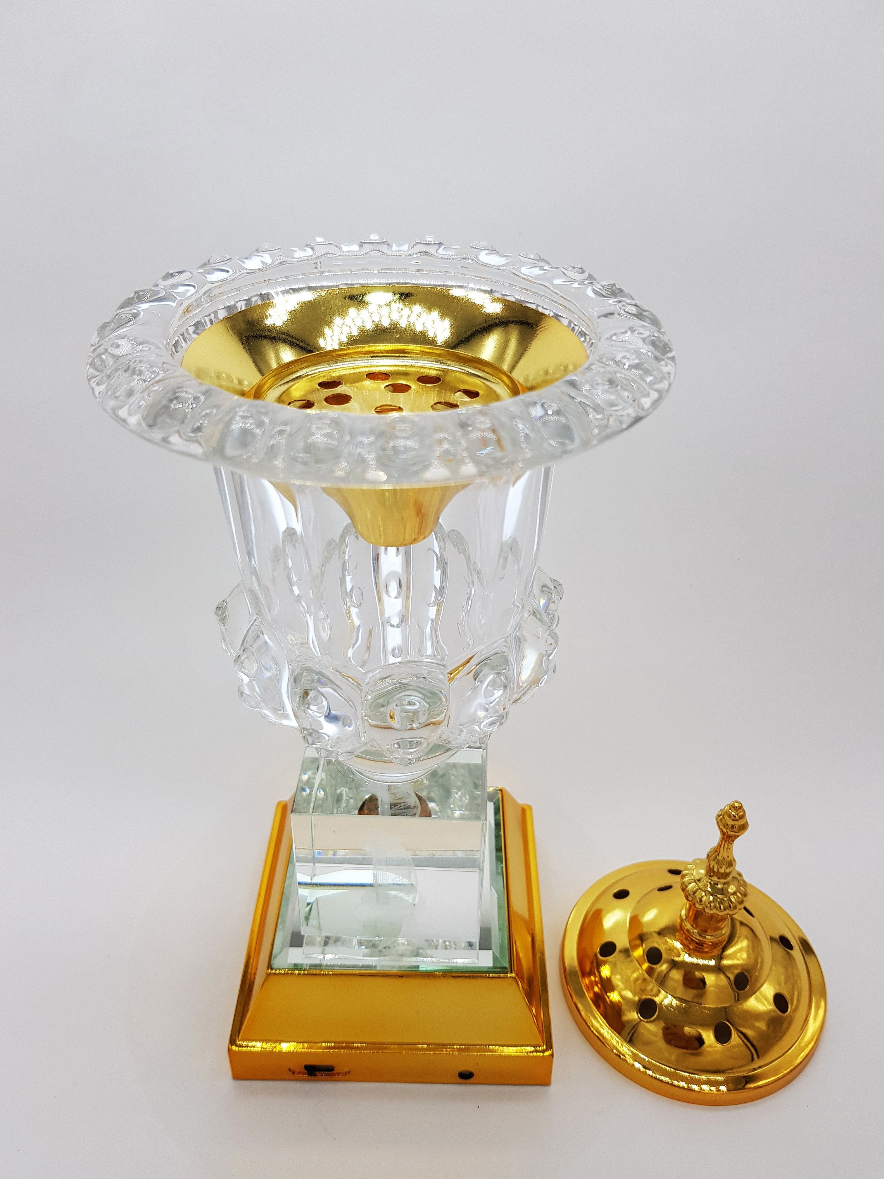 Crystal Bakhoor Burner with Rechargeble LED Lights, 50g Fragrance Paste & 10 Coal Coins