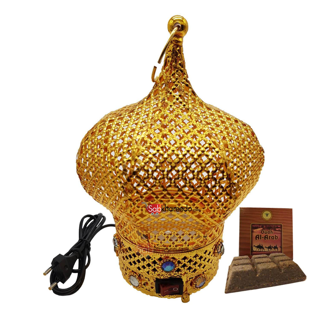 Electrical Bakhoor Burner & 50g Fragrance Paste - Golden