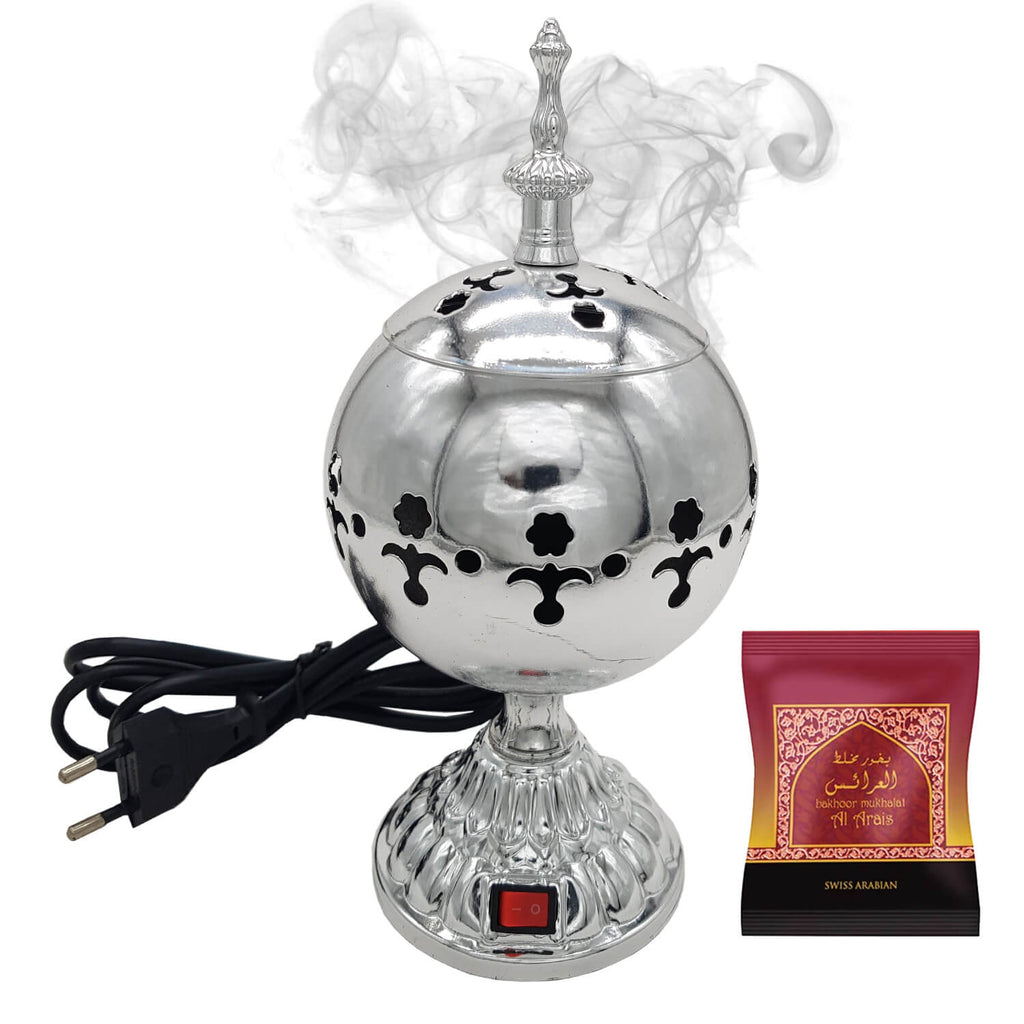 Exclusive Electrical Bakhoor Burner & 40g Fragrance Paste - Silver