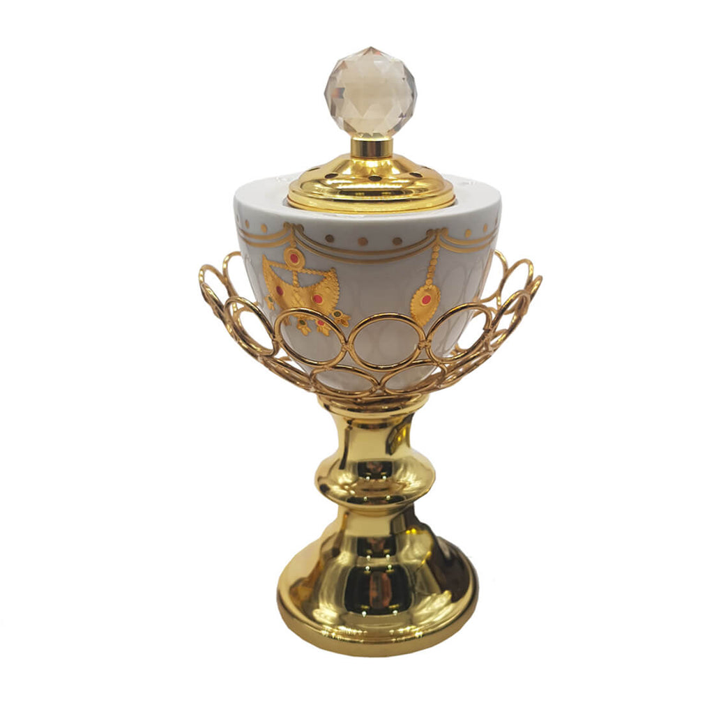 Non Electrical Bakhoor Burner with 10 Coal Coins & 40g Fragrance Paste - White