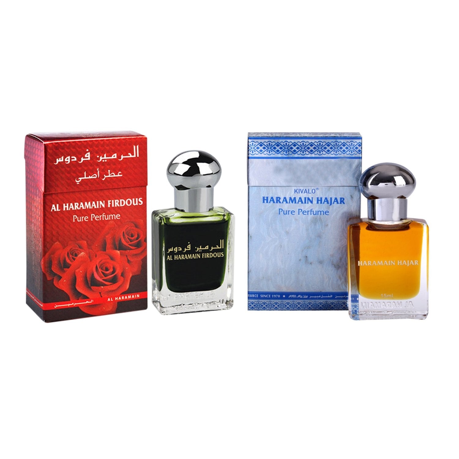 Al Haramain Firdous & Hajar Fragrance Pure Original Roll on Perfume Oil Pack of 2 (Attar) - 2 x 15 ml