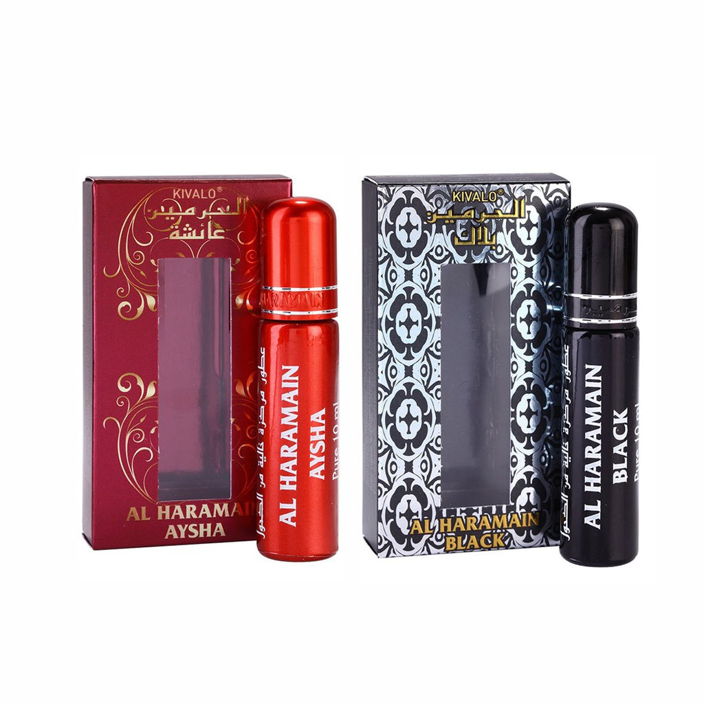 Al Haramain Aysha & Black Roll On Attar Pack of 2 x 10ml