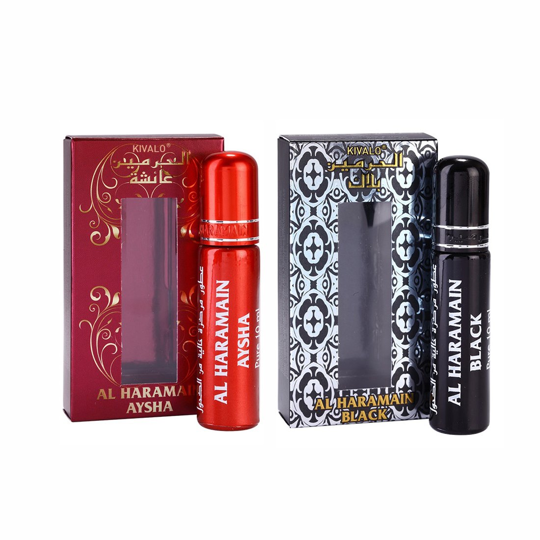Al Haramain Aysha & Black Roll On Attar Pack of 2 x 10ml