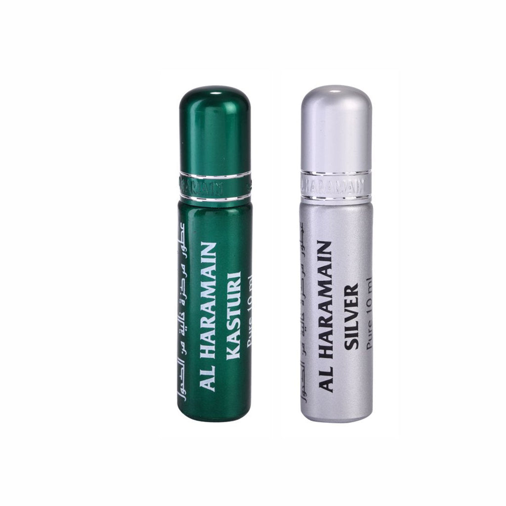 Al Haramain Kasturi & Silver Fragrance Pure Original Roll On Attar Combo Pack of 2 x 10 ml