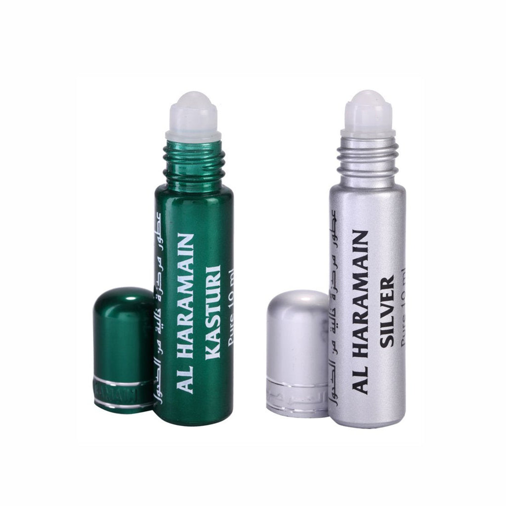 Al Haramain Kasturi & Silver Fragrance Pure Original Roll On Attar Combo Pack of 2 x 10 ml