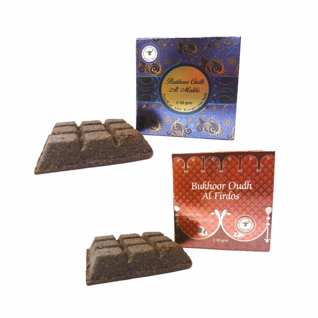 Alif Bukhoor Oudh Al Firdous & Al Maliki Incense Home Fragrance Combo Pack Of 2 x 50g