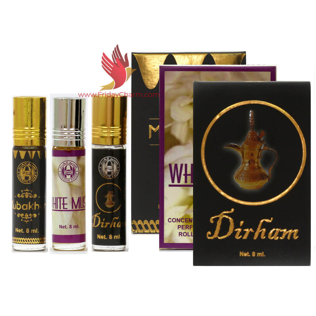 Anfar Dirham, White Musk & Mubhakar Roll On Attar  Pack Of 3 - 8ml