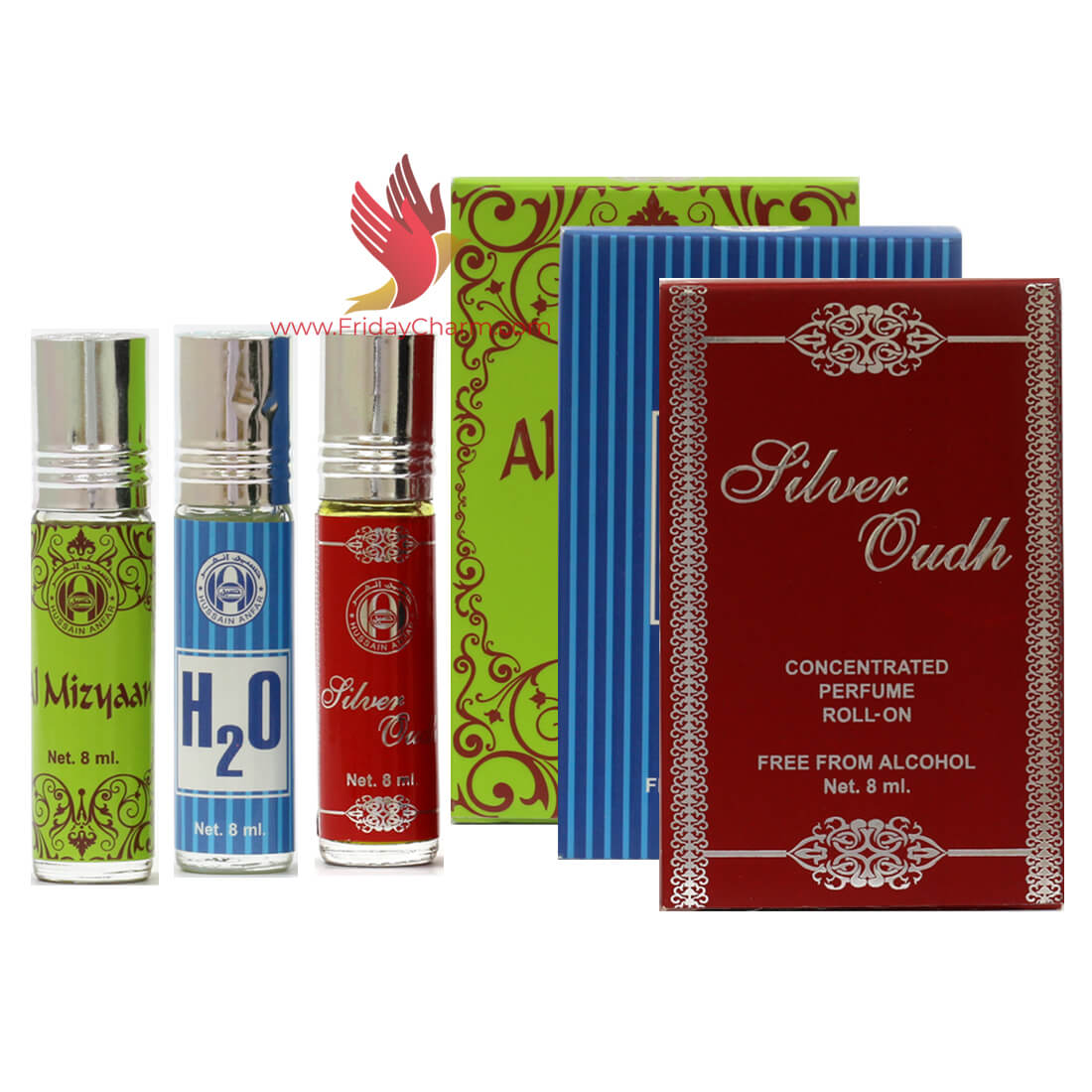 Anfar Silver Oudh, H2O & Al Mizyaan  8ml Roll on Attar Pack Of 3