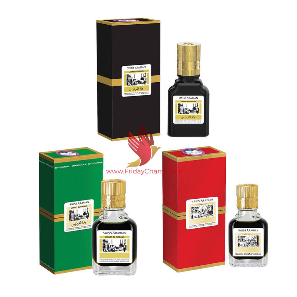 Swiss Arabian Jannat ul Firdaus 9 ml Attar Black, Red & Green Pack of 3