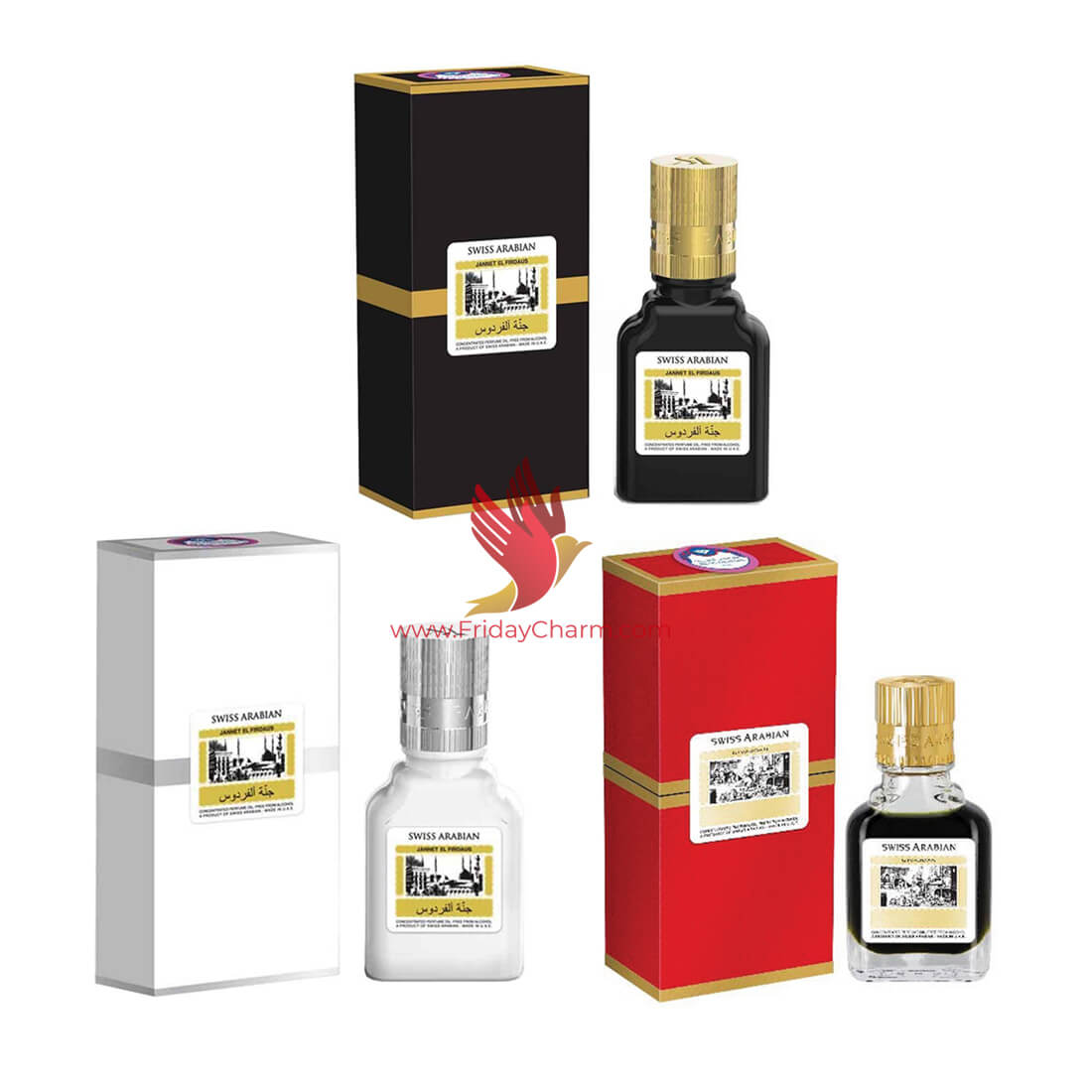 Swiss Arabian Jannat ul Firdaus 9 ml Attar Black, Red & White Pack of 3