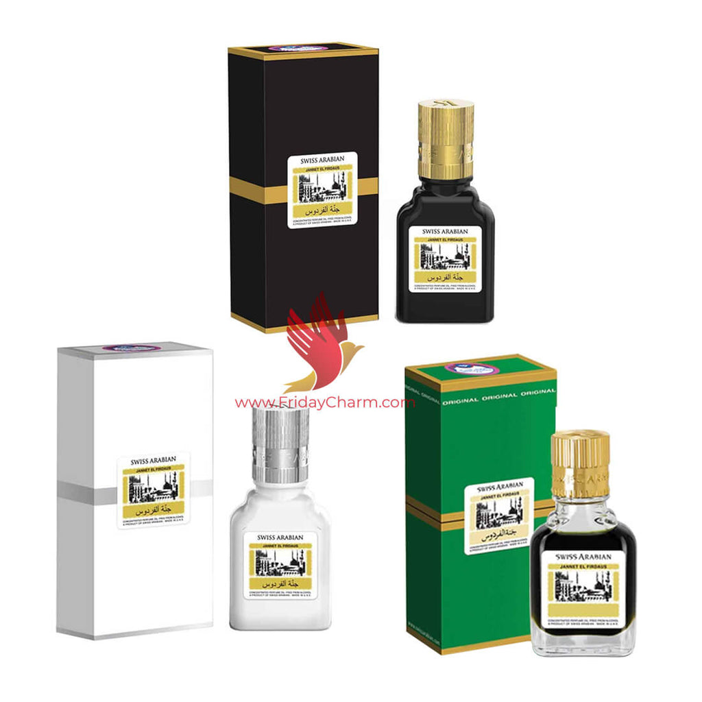 Swiss Arabian Jannat ul Firdaus 9ml Attar Black, White & Green Pack of 3